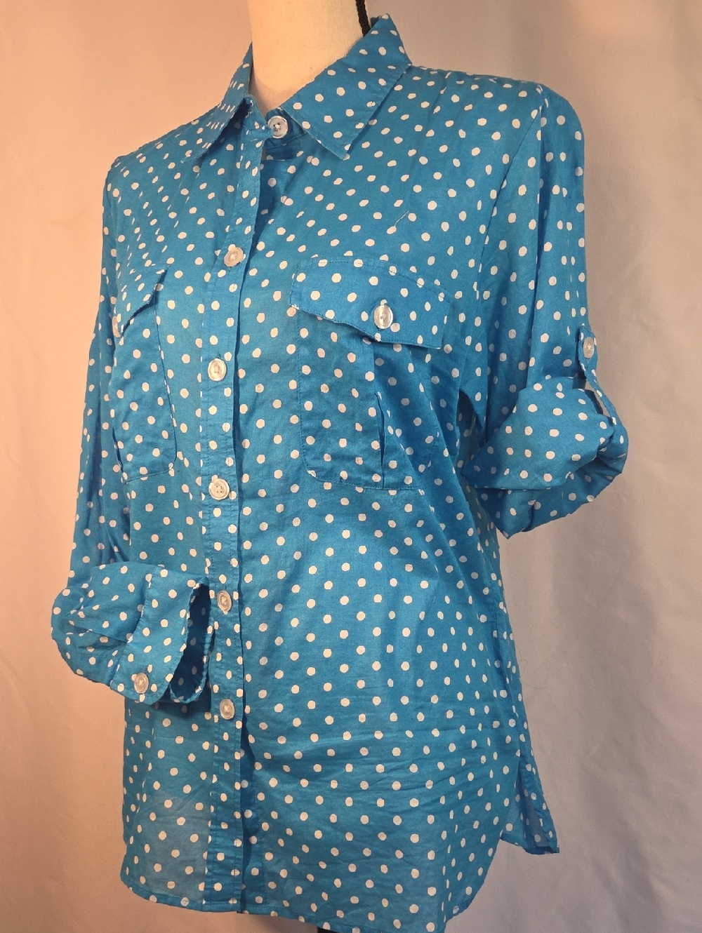 Bellefleur Blue Polka Dot Button-Down Cotton Shirt
